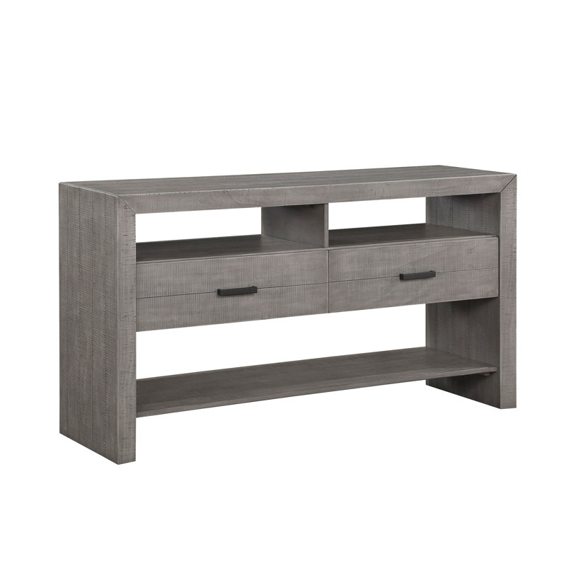Meuble de salle à manger moderne en bois rustique avec 2 tiroirs et 3 tablettes au fini gris