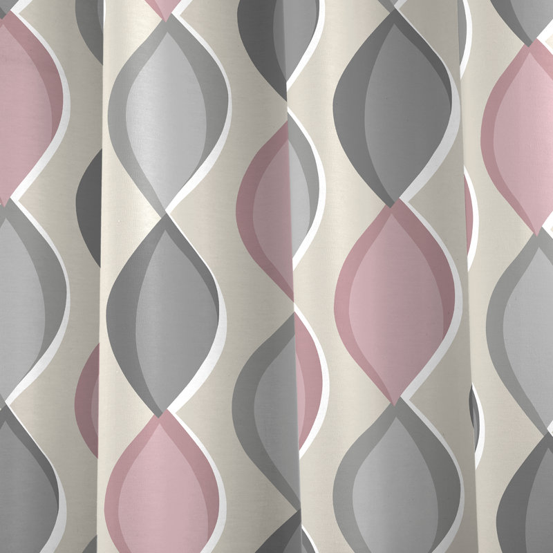 100% Cotton Ready Made Eyelet Curtain, Width 168 x Drop 137 cm, Grey/Blush