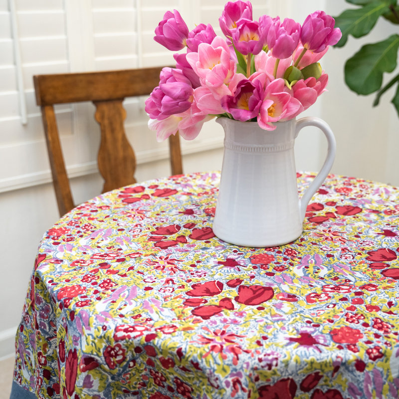 Jardin Handmade Floral Tablecloth, 90" x 90"