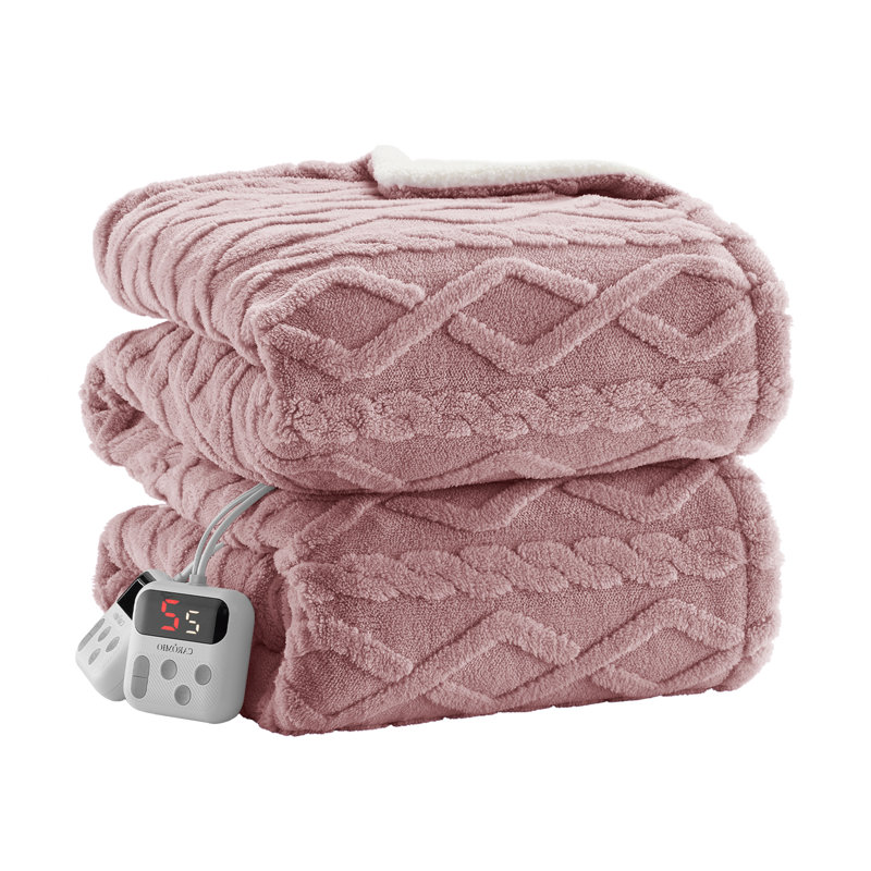 Jeté chauffant avec 10 niveaux de chauffage et 10 réglages de temps, L 60 po x l 50 po, Rose