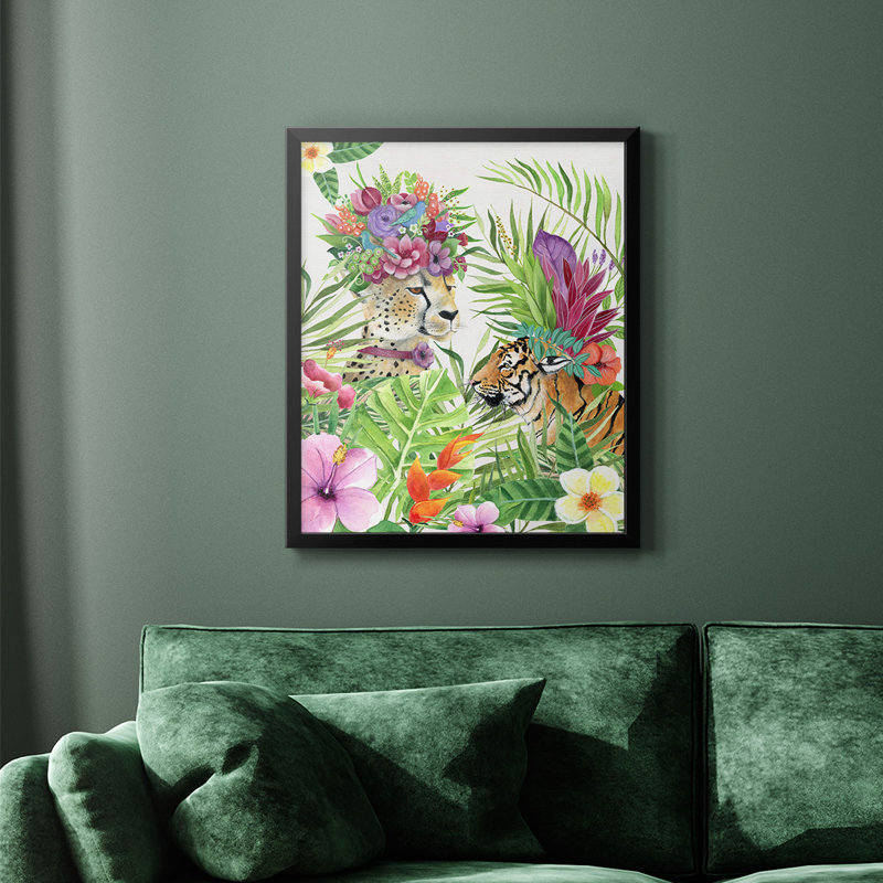 Jungle Royale I, toile encadrée de qualité supérieure - prête à être accrochée, H 24 po x l 20 po, Noir