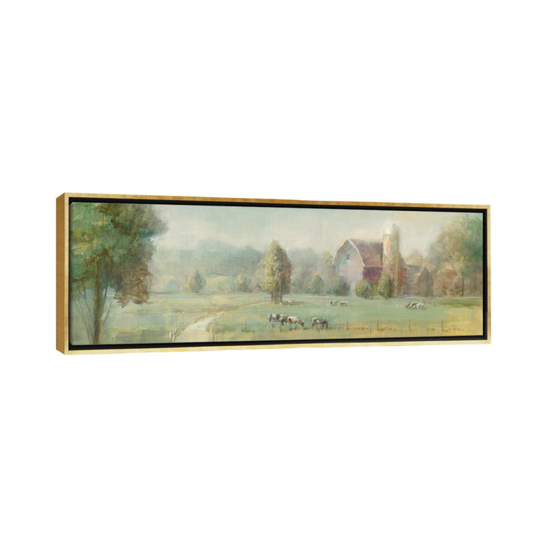 «Tranquil Farm» par Danhui Nai, reproduction d'art panoramique sur toile, H 12 po x l 36 po x 1,5 po, Toile encadrée d'or