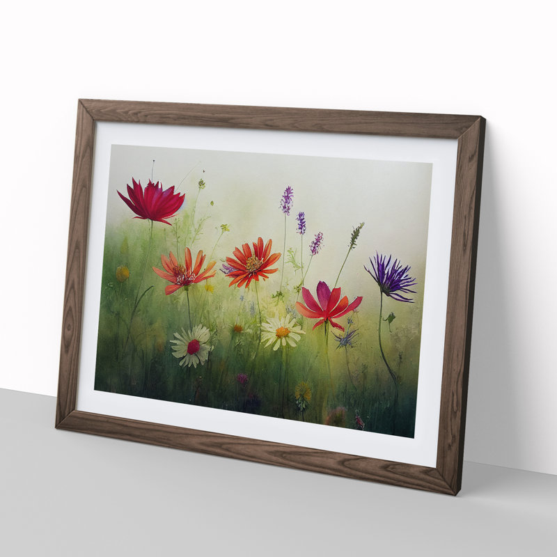 Expressive Wildflowers Floral 1 Piece Single Picture Frame Wall Art, 46cm H x 64cm W x 2cm D, Walnut