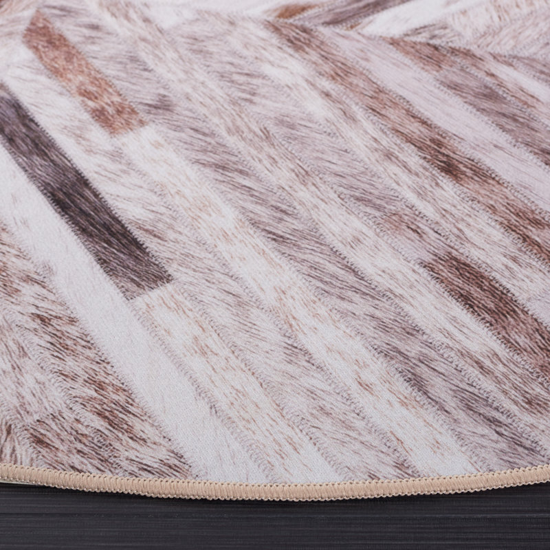 Tapis géométrique beige / brun, Rond 6 pi