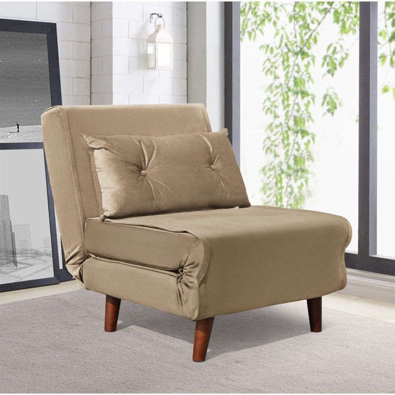 Minonk Velvet Convertible Chair, Beige