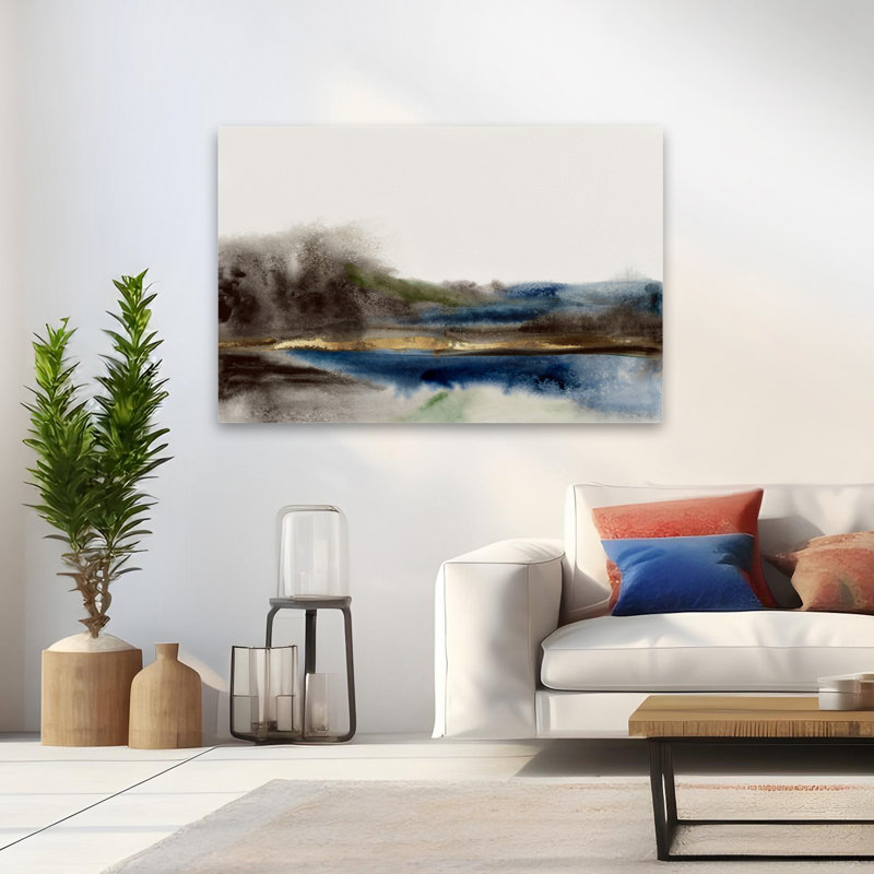 Gire dorée - art abstrait de paysage abstrait aquarelle, H 32 po x l 48 po