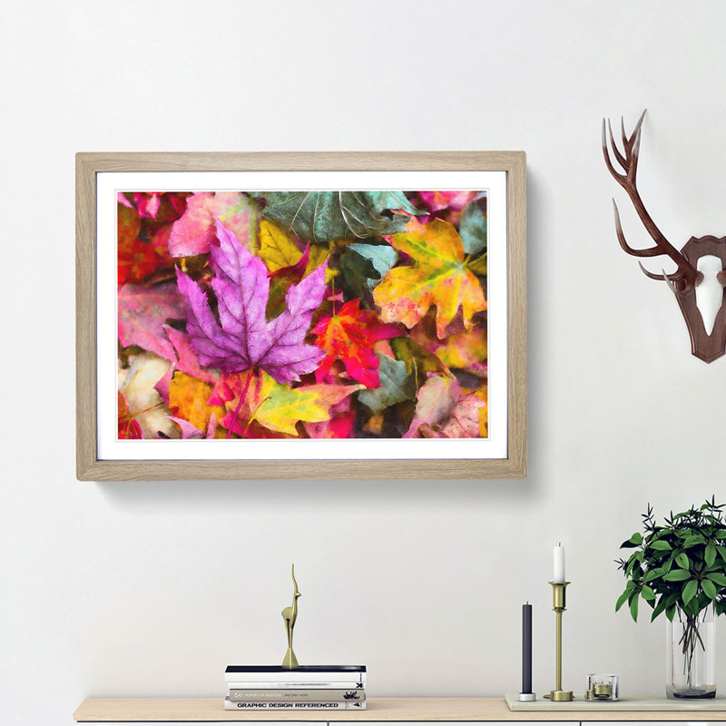 Colourful Autumn Leaves - Picture Frame Graphic Art Print, Oak Framed, 62cm H x 87cm W x 2cm D
