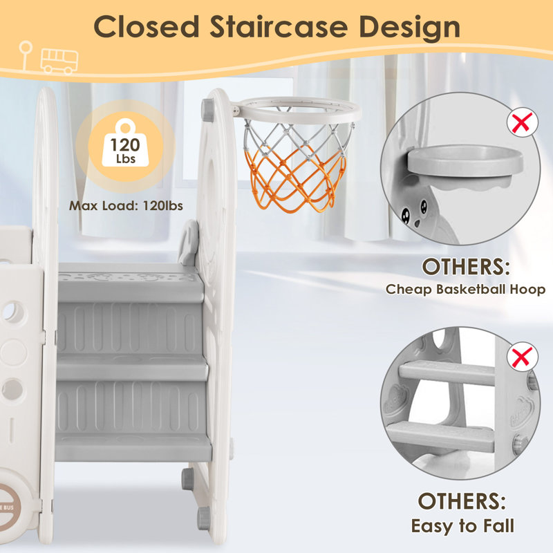 4 in 1 Toddler Slide, Kids Slide with Climber and Bus Playhouse Outdoor Indoor Slide Playset