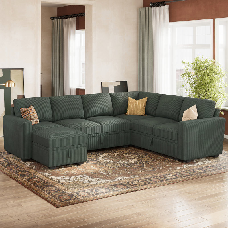Canapé modulaire en U avec rangement Abramson, Green Corduroy