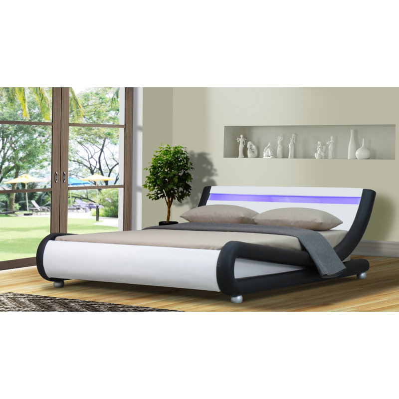 Lollar Upholstered Bed, Double (4'6), Black/White