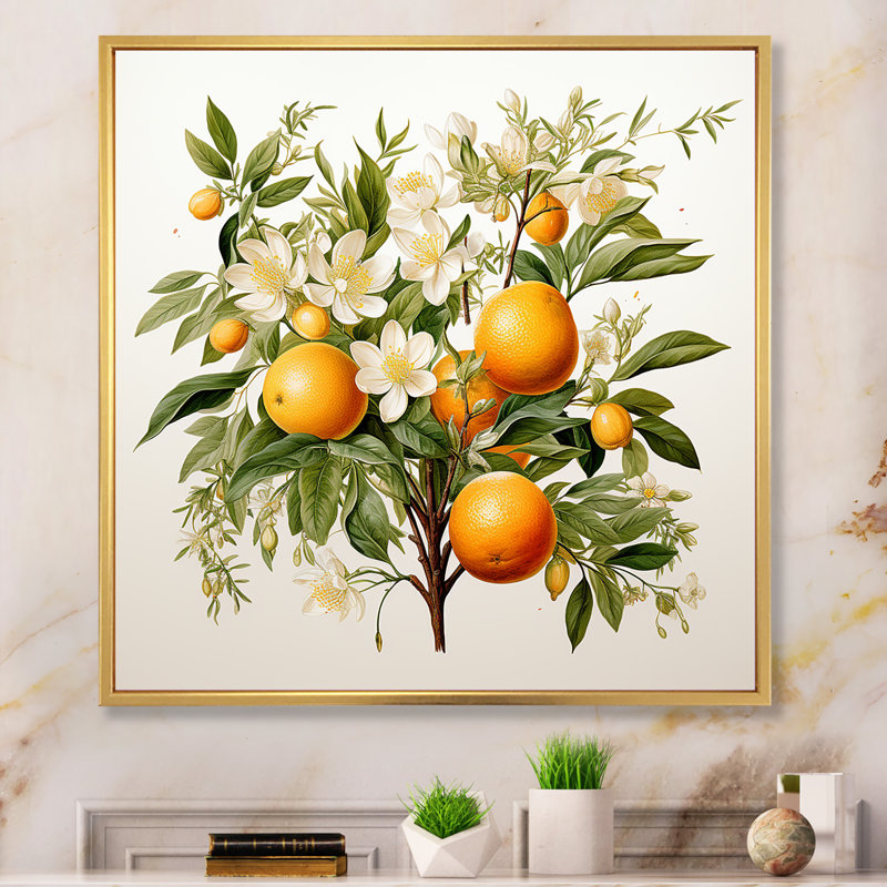 Fruit, art mural sur toile, arbre, reproduction botanique, H 30 po x l 30 po x P 1 po, Cadre flottant doré