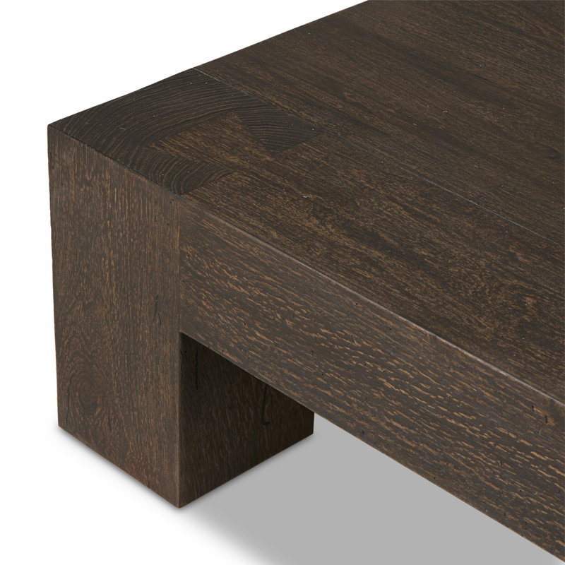 Hudson Solid Wood 4 Legs Coffee Table, Ebony Rustic Wormwood Oak, 15" H x 55" W x 35" D