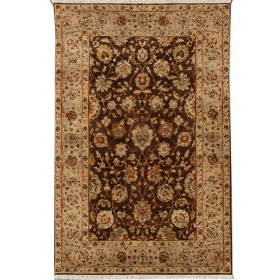 Wool Oriental Area Rug in Black/Gold/Red