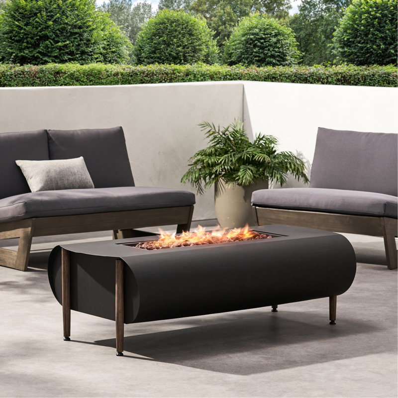 50,000Btu Rectangular Fireplace - Dark Grey Iron Outdoor Ambiance Option Fire Pit Heating Source For Enjoyable Outdoors