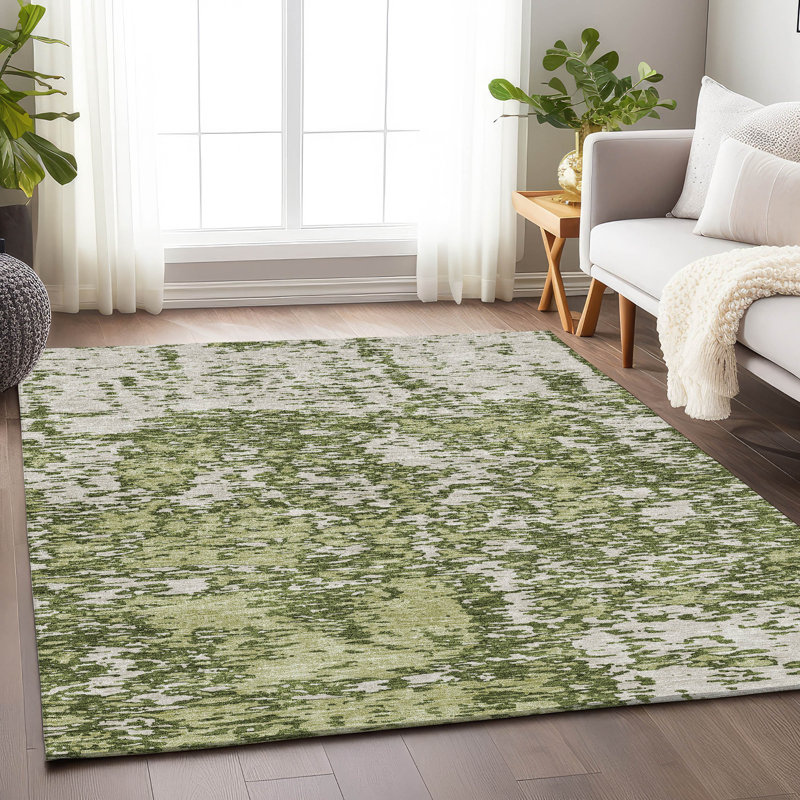 Premium Machine Washable Prisco Olive Rug, Rectangle 10' x 14'