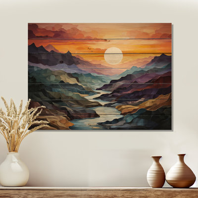 " Orange Teal Mountains Bold Landscape "