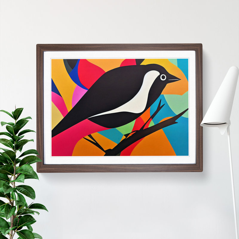 Magpie Bird Abstract Vol.2 1 Piece Single Picture Frame Painting, 46cm H x 64cm W x 2cm D, Walnut