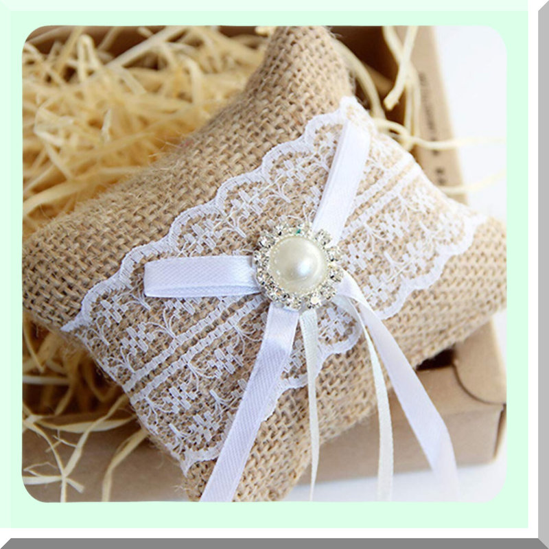 Rustic Wedding Ring Pillow with Lace and Ribbons