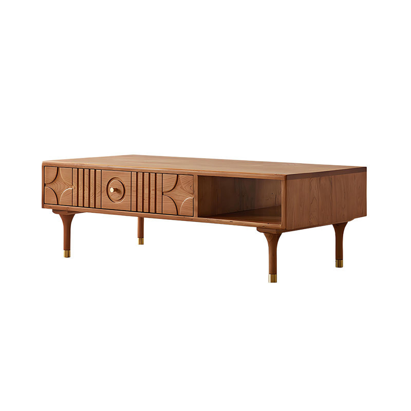 47.24"Nordic vintage rectangular solid wood carved coffee table