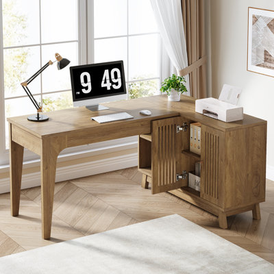 L-Shaped Desk with Storage Cabinet, Corner Computer Desk for Home Office