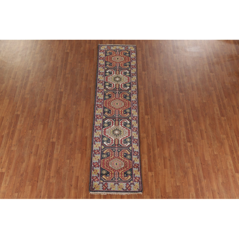 Tapis de couloir bleu marine en laine traditionnel 3 x 10