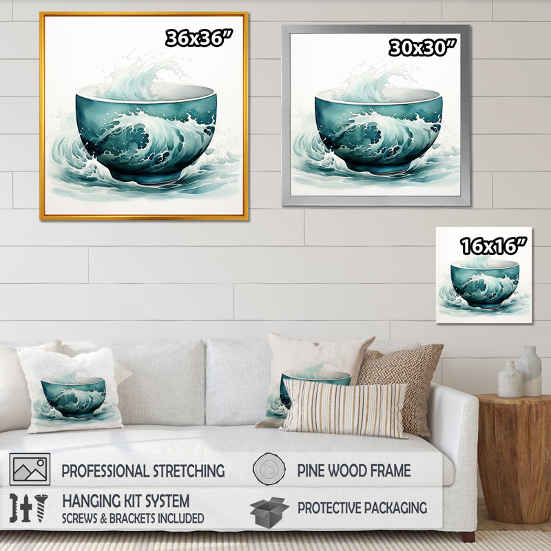 «Green Green Teacup Delight I», art mural Chine, Cadre flottant noir, 36" H x 36" W