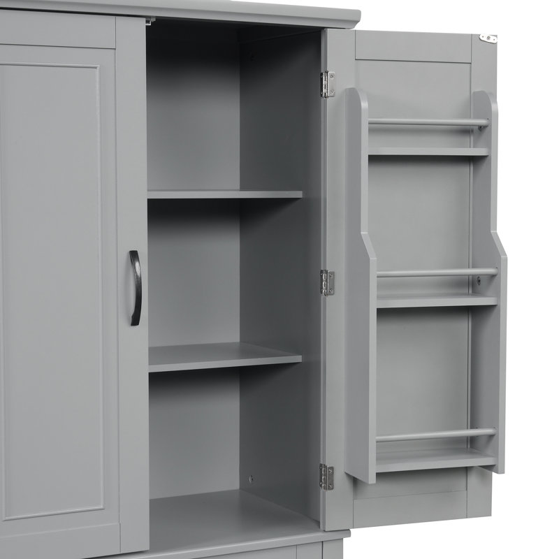 Grande armoire de rangement pour salle de bain avec tablettes réglables et tiroir, Gris