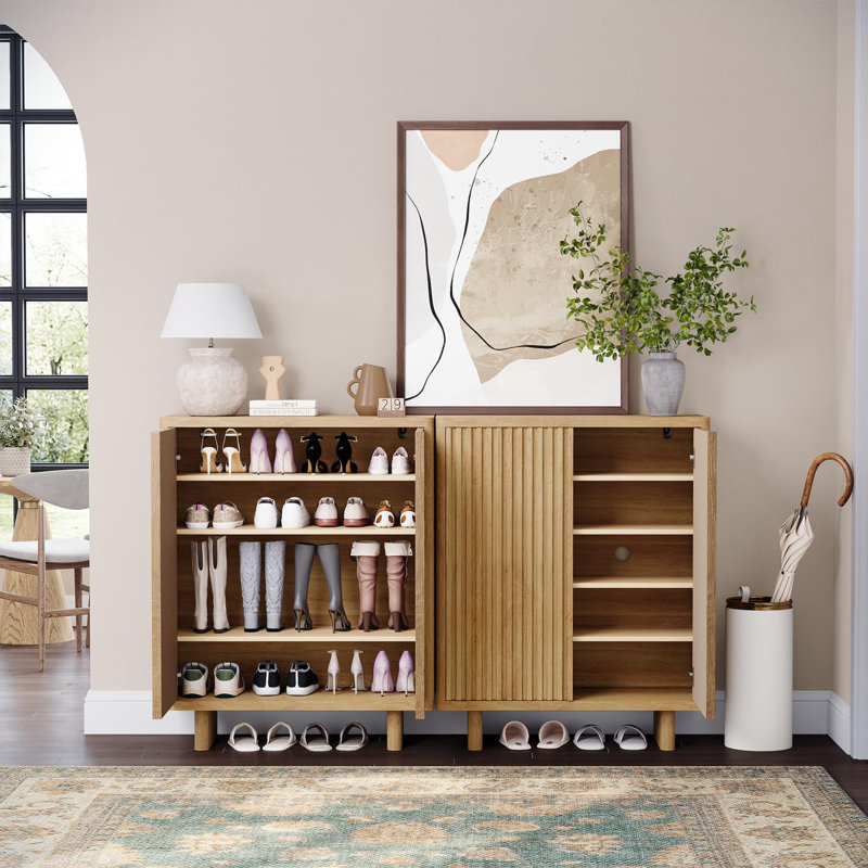 Modern 5-Tier Shoe Storage Cabinet with Fluted Doors and Adjustable Shelves, Brown
