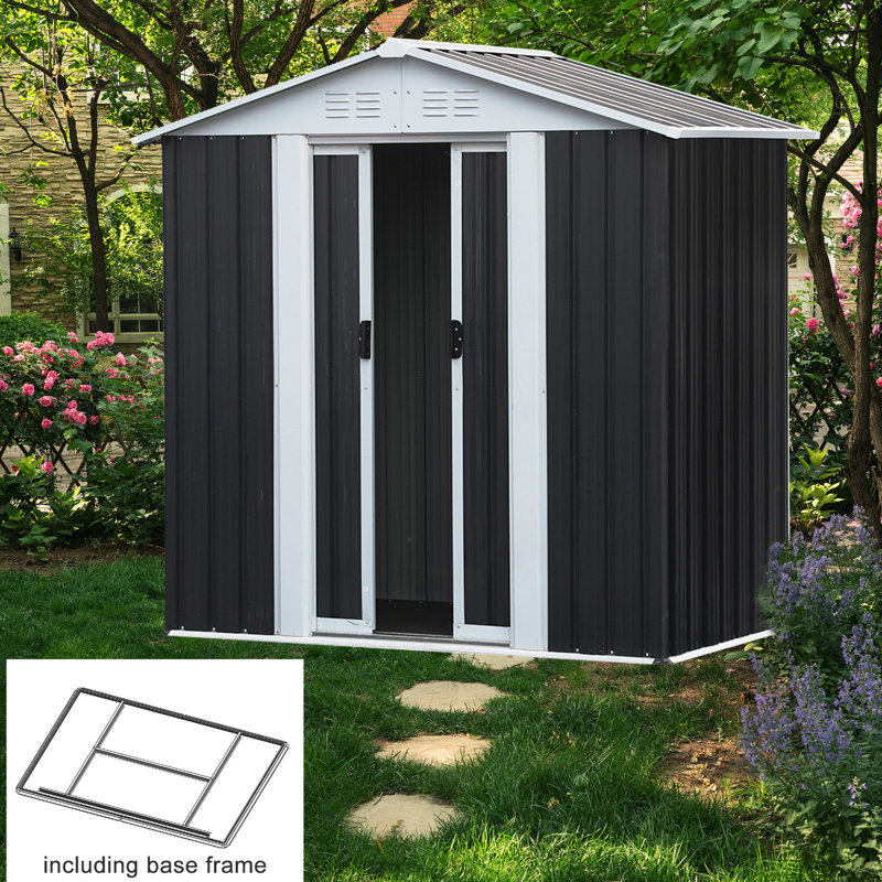 6ftx4ft Apex Roof Metal Shed In Grey With Base - Keep Your Garden And Outdoor Area Clean Well-organized Frame Furniture Equipment From Weather