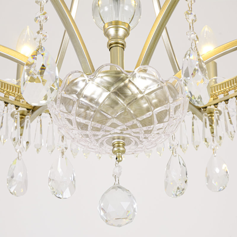 Lustre 6 lumières en cristal empire rétro 27,6 po avec finition argent brossé