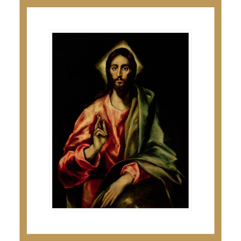 «Christ Blessing» par El Greco - Estampe numérique encadrée, H 21,19 po x l 17,75 po