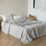 Linen Flat Sheet With Embroidered Border-Stone Washed Flax Bedding, King Size Bed Flat Sheet Only