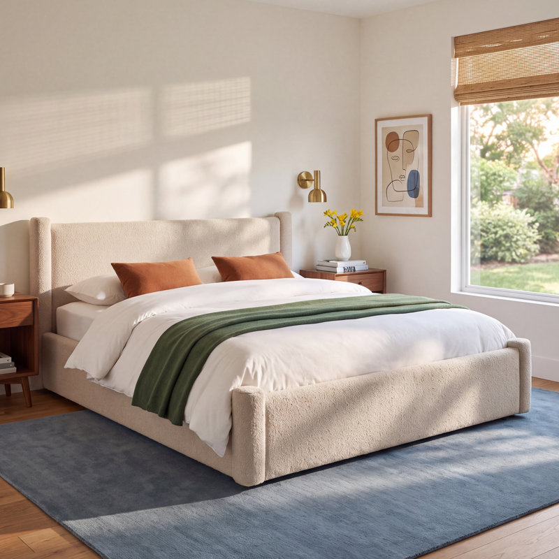Dart Upholstered Platform Bed, King, Beige