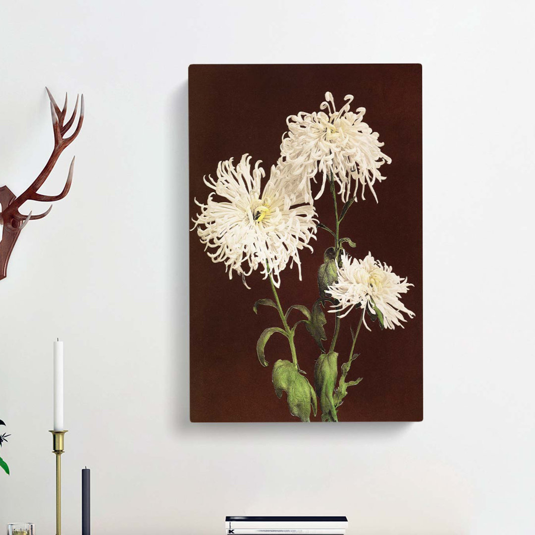 White Chrysanthemums by Kazumasa Ogawa - Wrapped Canvas