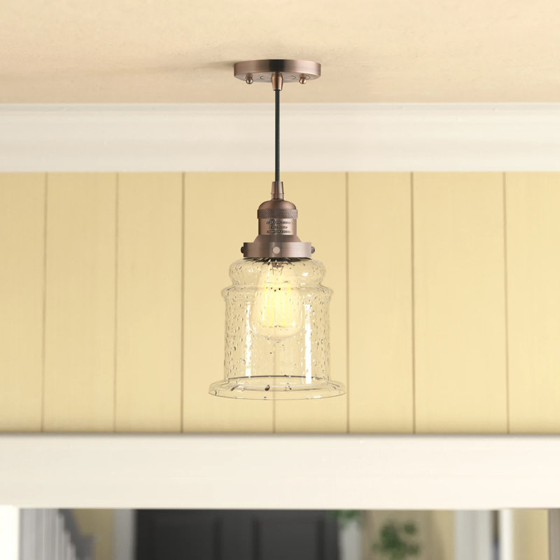 Luminaire suspendu en forme de cloche à 1 lumière Galaviz, Cuivre antique, Grainé