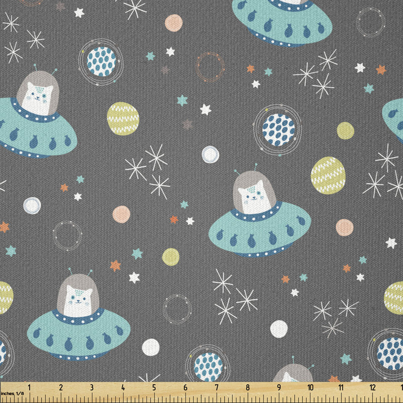 Deea Space Cat Astronauts and Solar System Multi-Purpose Fabric
