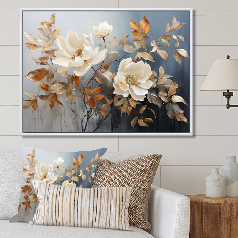 «Blue Mute Botanicals II - Abstract Botanicals», reproduction sur toile, H 30 po x l 40 po x P 1,5 po, Cadre flottant blanc
