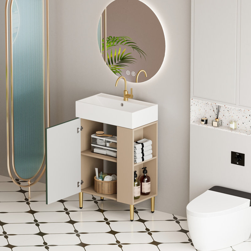 Bathroom Vanity With Ceramic Sink And Soft-Closing Door, Green