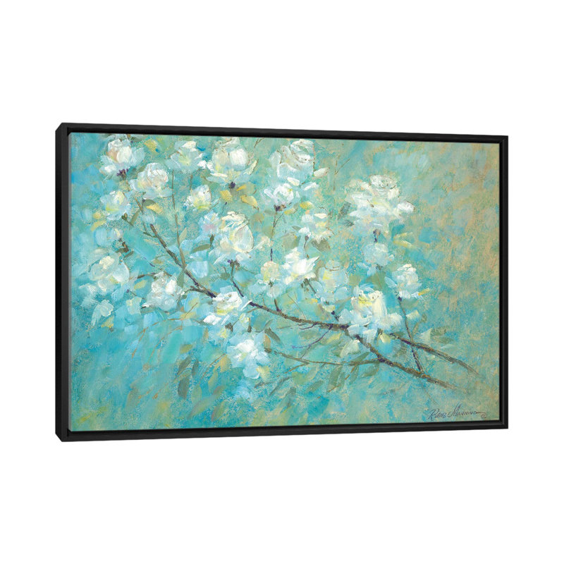 «Wild Rose Blossom» par Ruane Manning - reproduction d'art, H 26 po x l 40 po x 1,5 po, Toile avec cadre noir, Aucun mat