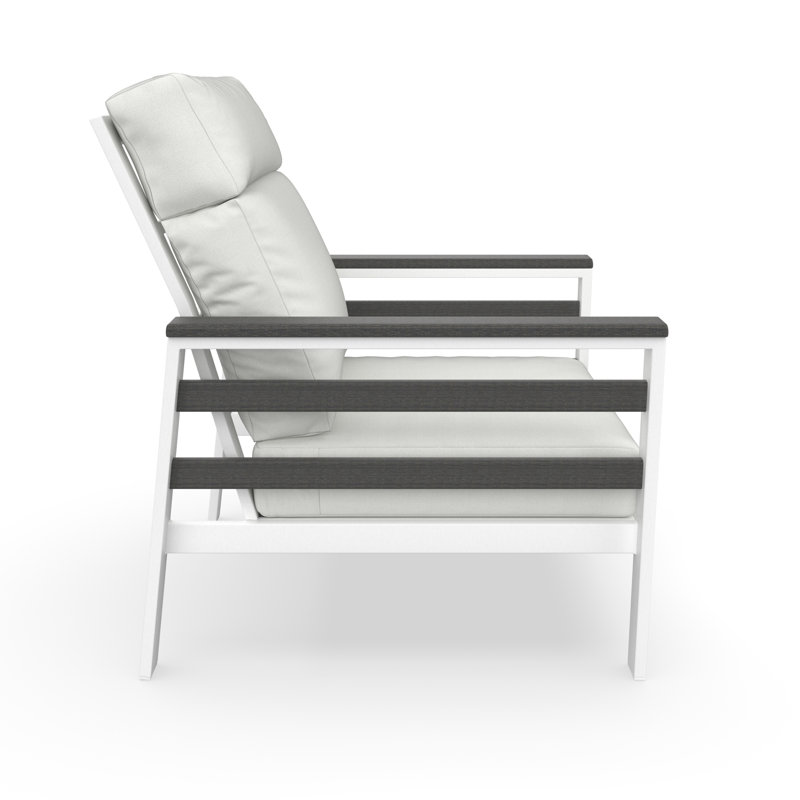 Fauteuil club d'extérieur en métal avec coussin Sunbrella Townsend, Toile blanche