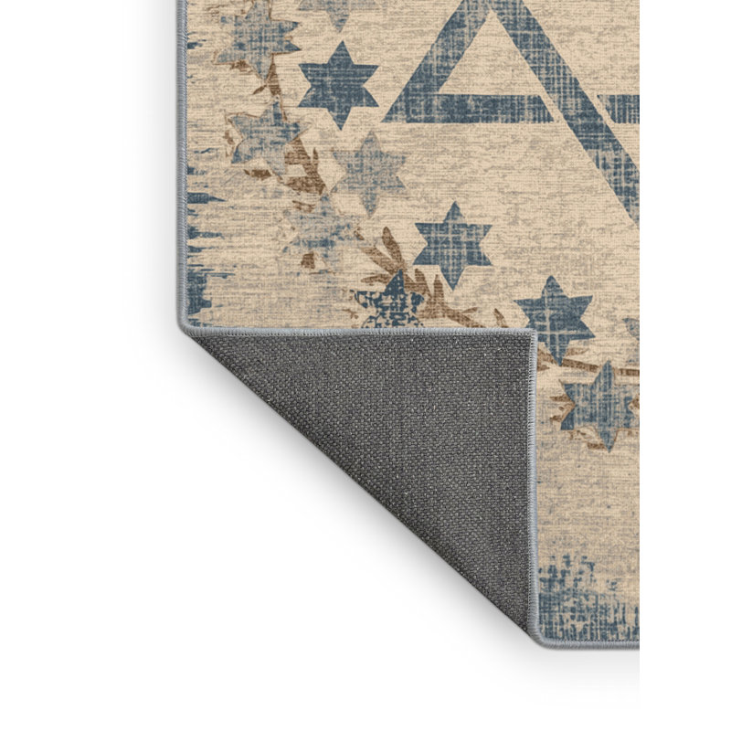 Soft Plush Esquer Hanukkah Modern & Contemporary Abstract Area Rug in Beige – SkyBlue Binding, 4x6