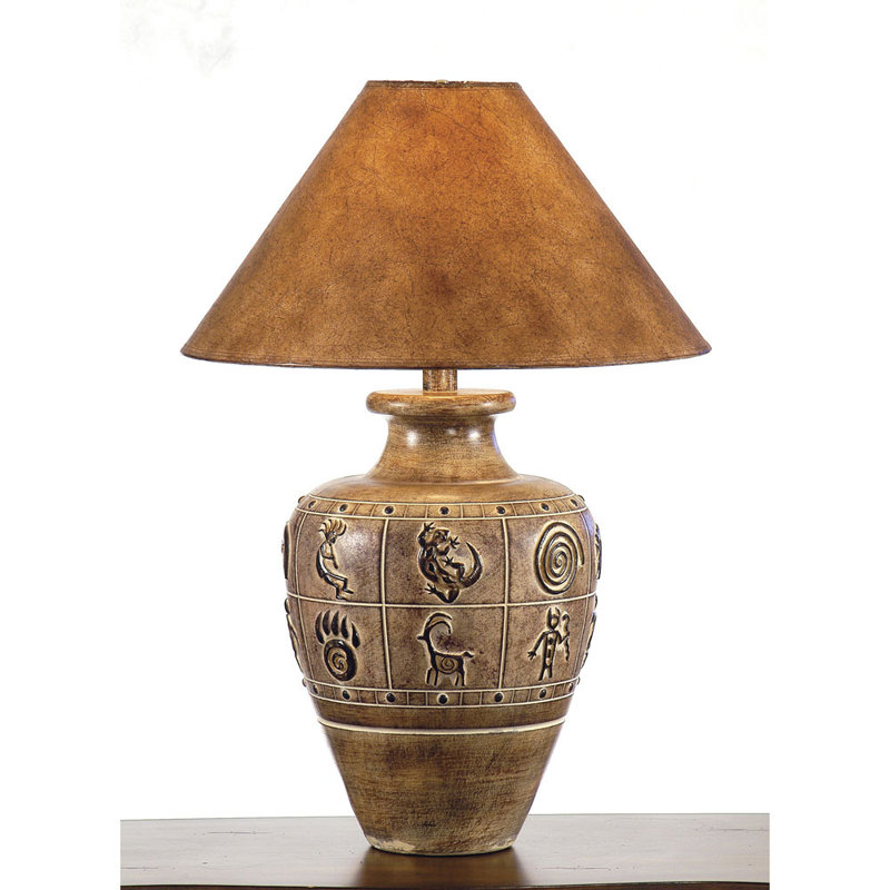 Bronze Hydrocal Table Lamp with Brown Shade, 29 inches