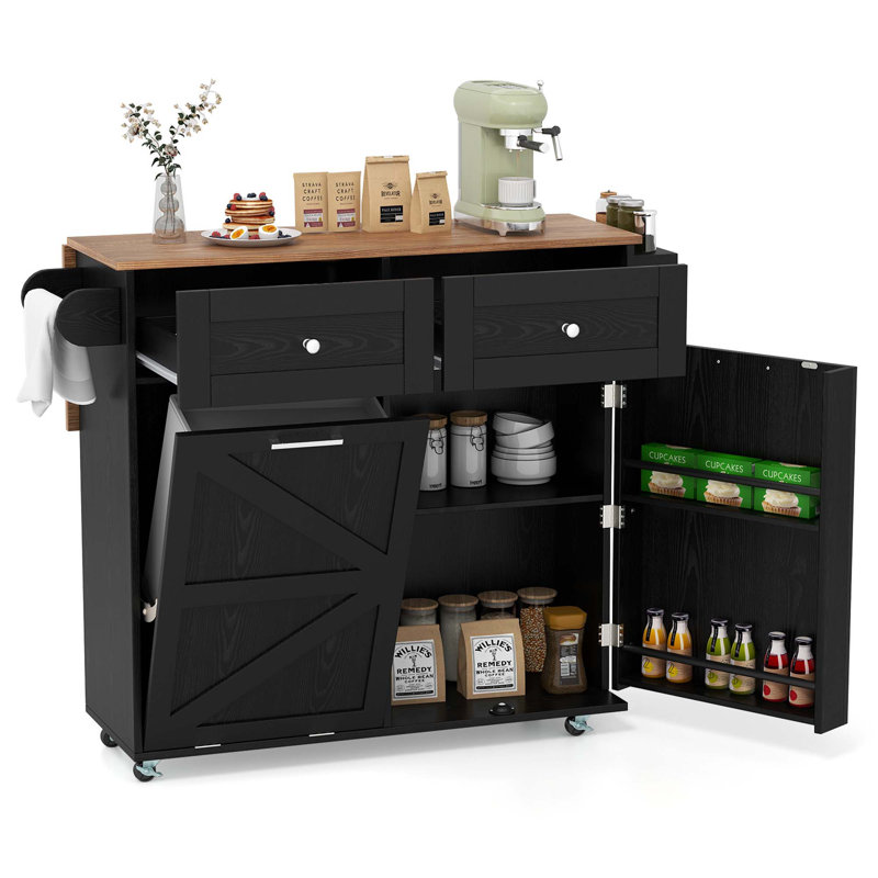  Chariot à roulettes avec îlot de cuisine Rolling Kitchen Island, Noir, noir, noir, noir