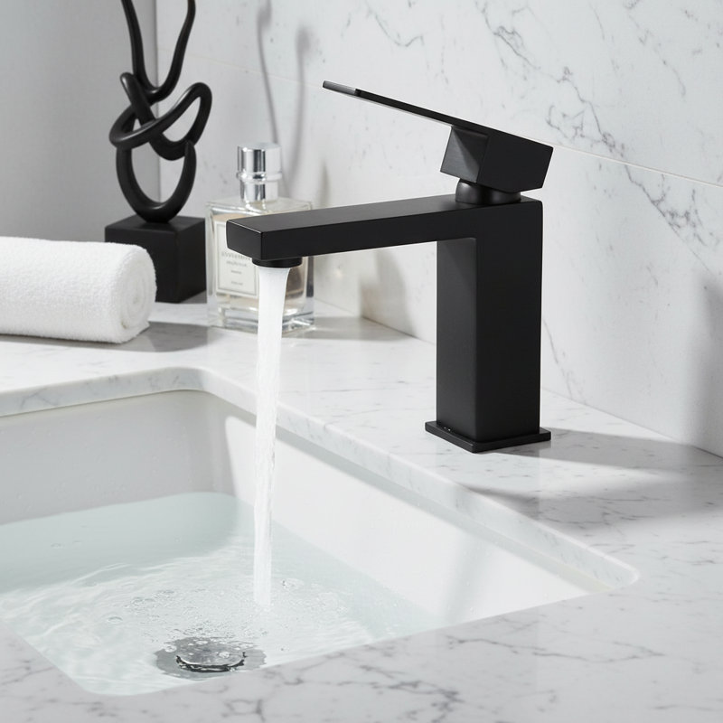 Modern Single Handle Bathroom Faucet(Set of 2), Matte Black