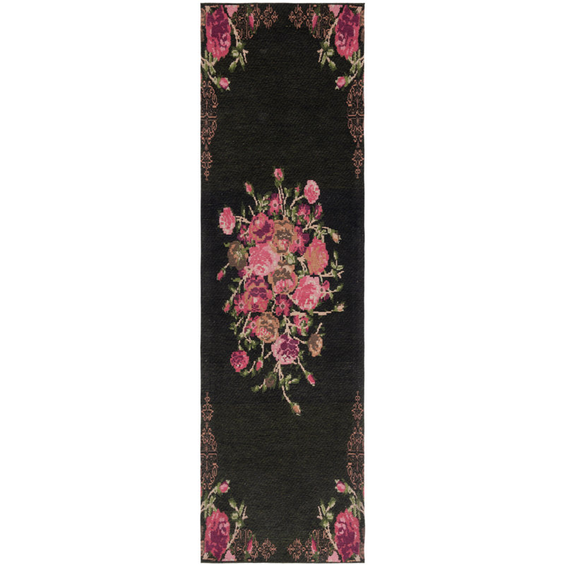 Tammie Floral Black/Red Area Rug, Runner 2'3" x 10'