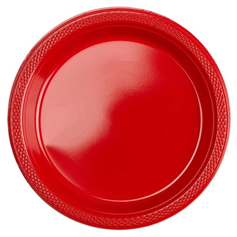 Party Pack Round Plastic Disposable 9" Red Dinner Plate