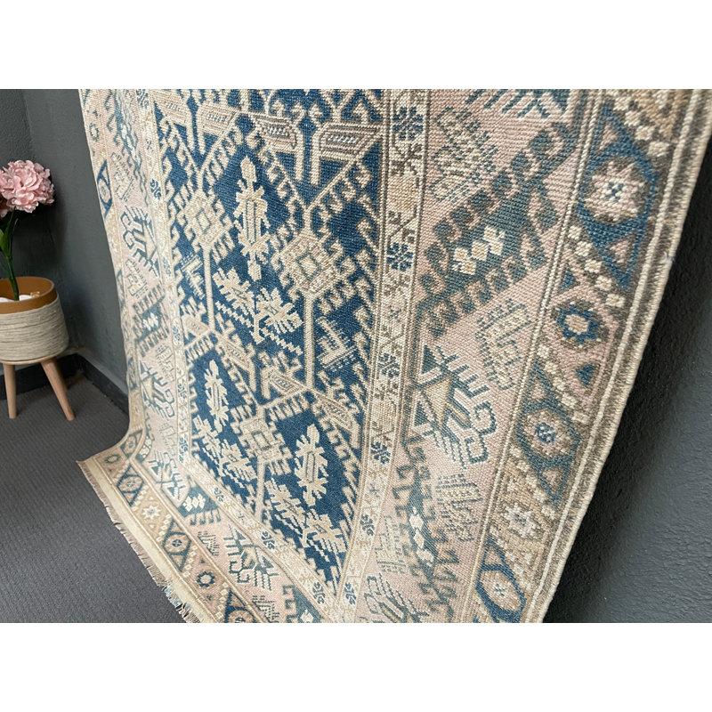 Tapis bleu classique en patchwork de laine 48 po x 78,7 po