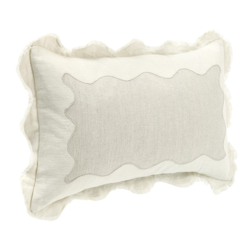Ivory Linen Blend Rectangular Pillow with Embroidered Applique