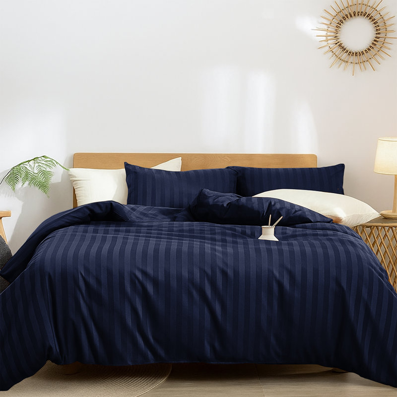 Microfiber Striped Duvet Cover Set with Matching Pillowcases & Fitted Sheet, Single Duvet Cover + 1 Standard Pillowcase