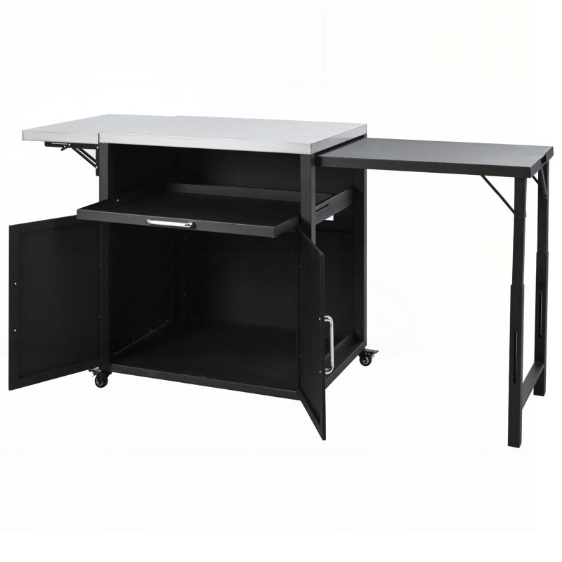 Outdoor Cabinet with Folding & Expandable Work Surfaces, Ample Storage Space, and Lockable Wheels
